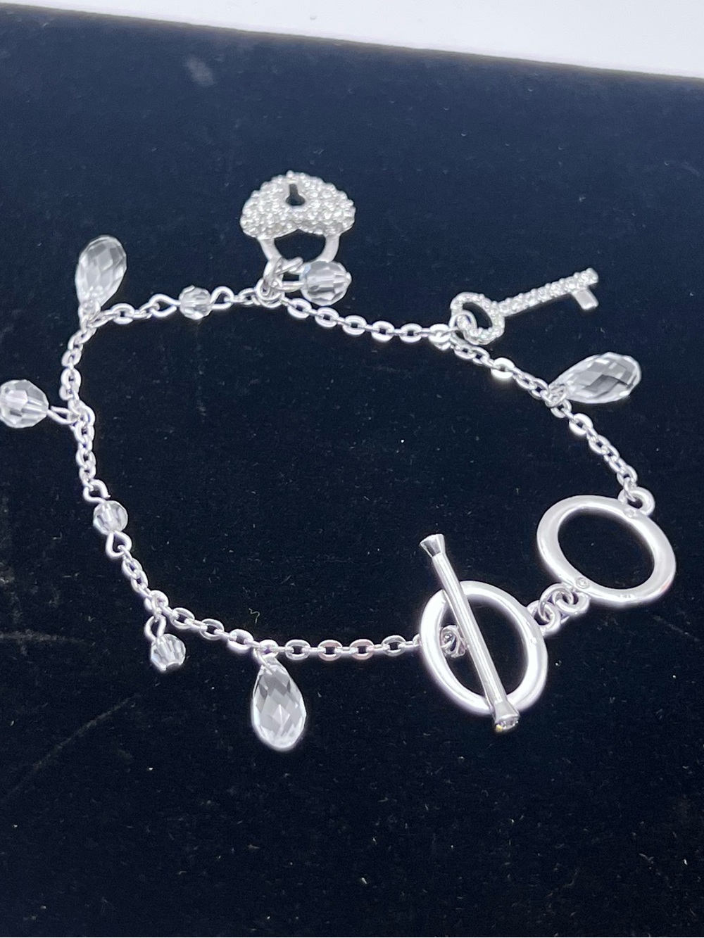 Swarovski Silver-Tone Toggle Bracelet with Clear Crystal Teardrops